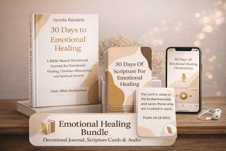 Daily Christian affirmations bundle for the renewing of the mind, with devotional journal, scripture cards, and audio for emotional healing